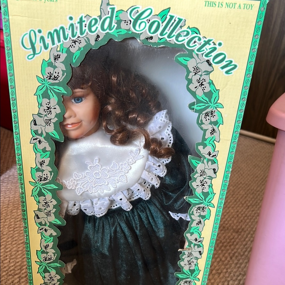 Vintage Doll with Dark Green Dress